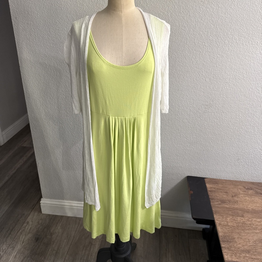 CHICO'S Lime Green Tank Top Dress & Cardigan Size 1 Chicos Beach Wear Cover Up
